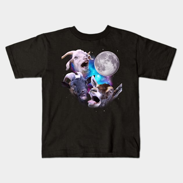 Three Goats Howl at the Moon Kids T-Shirt by darklordpug